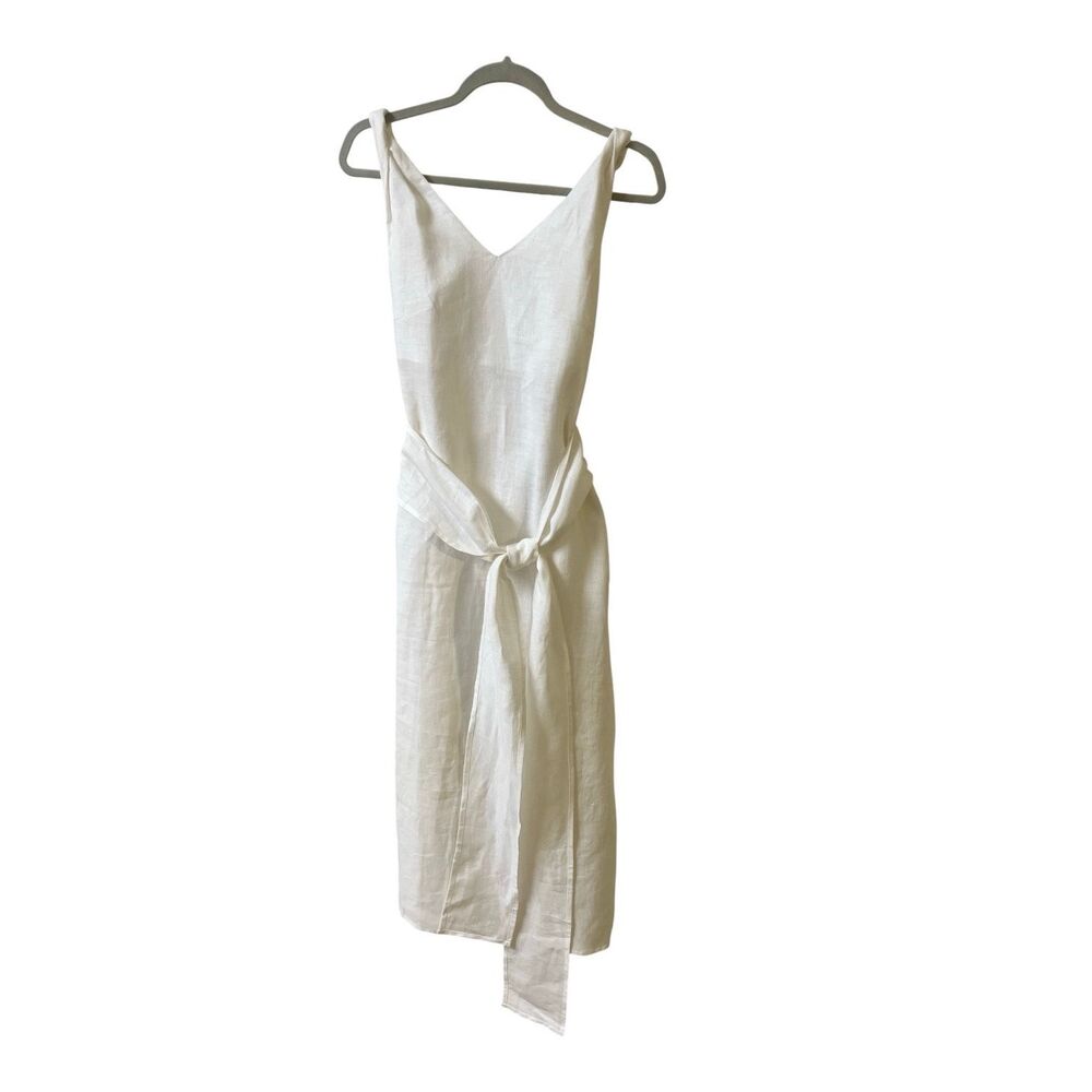 Pavietra off white linen dress twist straps sz Small
